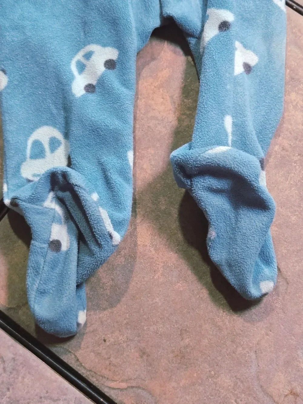 Carter's Little Brother Footed Pajamas 9M Blue Car Print Fleece Zip Sleeper Baby